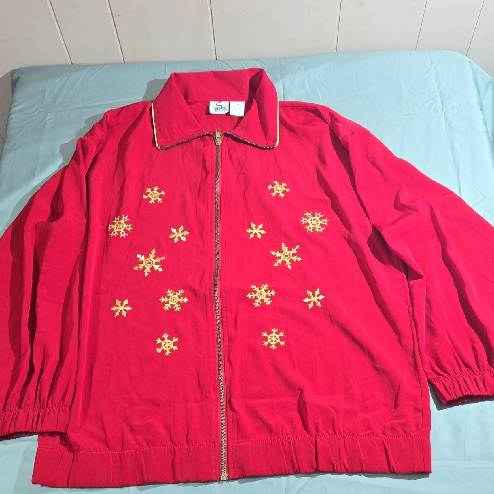 Vintage Red & Gold  Embroidered Snowflake Sport Savvy Women's Jacket M